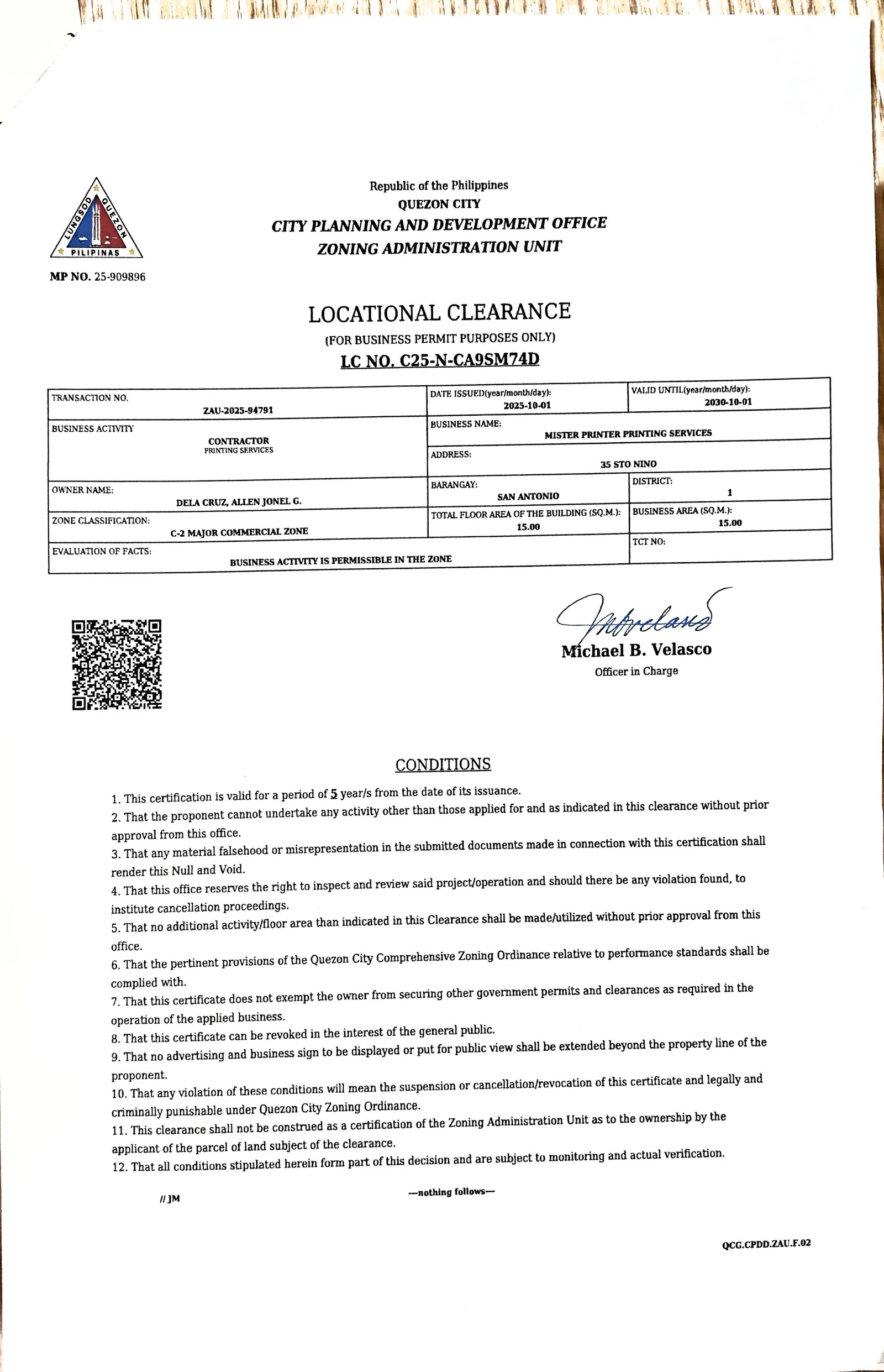 Locational Clearance