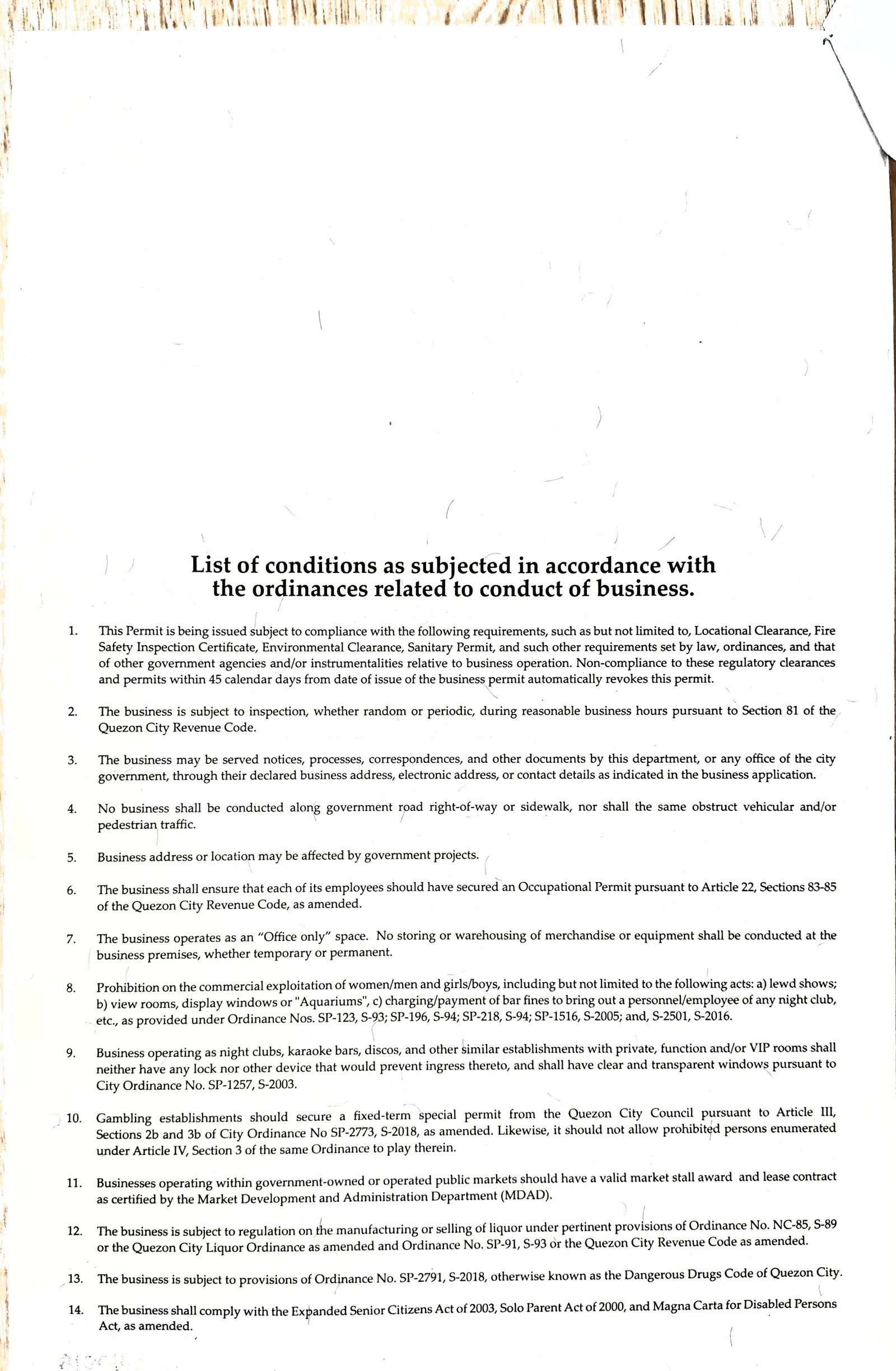 Mayor's Permit - Back